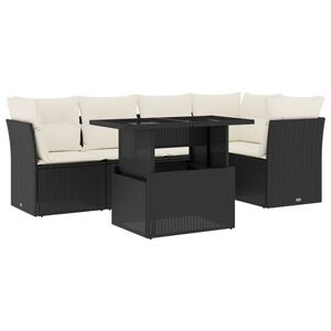 vidaXL 6 r&eacute;szes fekete polyrattan kerti &uuml;lőgarnit&uacute;ra p&aacute;rn&aacute;kkal