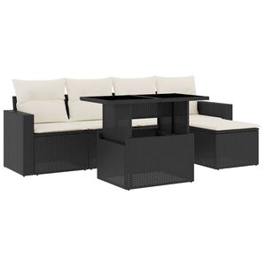 vidaXL 6 r&eacute;szes fekete polyrattan kerti &uuml;lőgarnit&uacute;ra p&aacute;rn&aacute;kkal