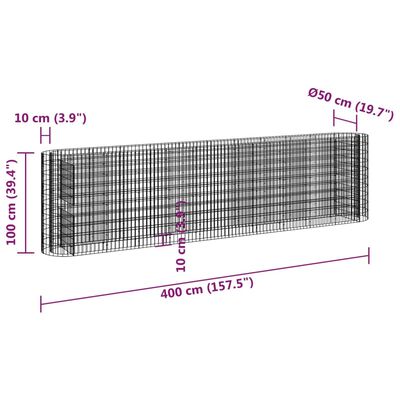 vidaXL horganyzott vas gabion magaságyás 400x50x100 cm