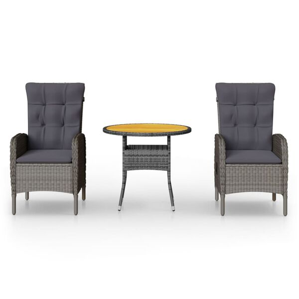 vidaXL 3 részes szürke polyrattan kerti bisztrószett