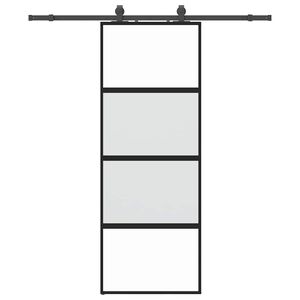 vidaXL fekete edzett &uuml;veg tol&oacute;ajt&oacute; f&eacute;mszerel&eacute;k szettel 76x205 cm