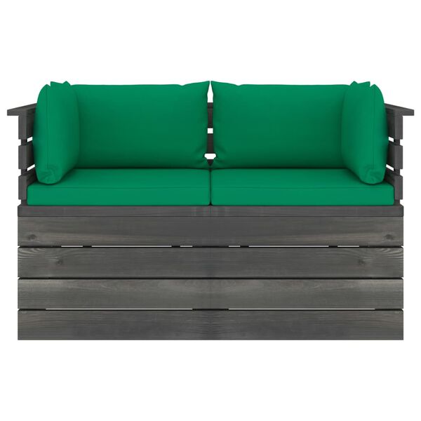 vidaXL k&eacute;tszem&eacute;lyes t&ouml;m&ouml;r fenyőfa kerti raklapkanap&eacute; p&aacute;rn&aacute;kkal