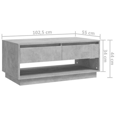 vidaXL betonszürke forgácslap dohányzóasztal 102,5 x 55 x 44 cm