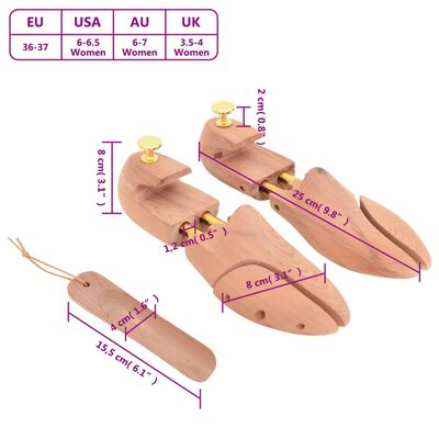vidaXL tömör cédrusfa cipőtágító cipőkanállal EU 36-37