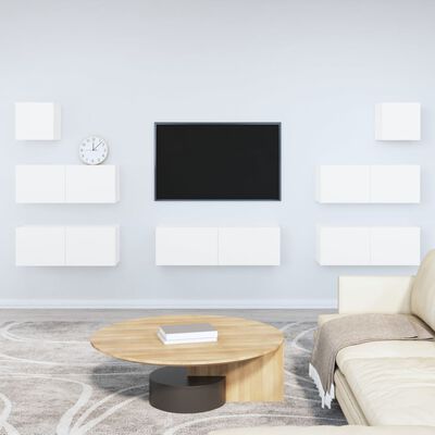 vidaXL 7 részes fehér szerelt fa TV-szekrényszett