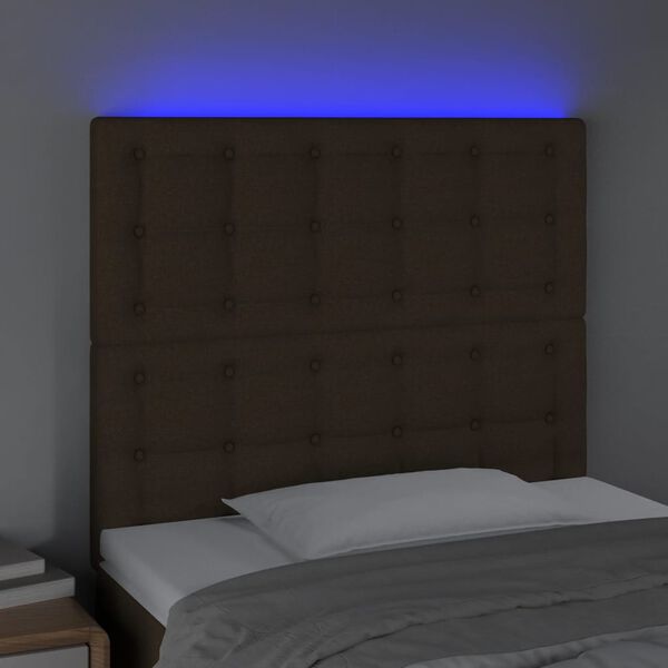 vidaXL s&ouml;t&eacute;tbarna sz&ouml;vet LED-es fejt&aacute;mla 90x5x118/128 cm