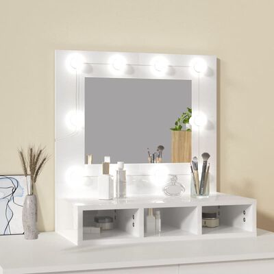 vidaXL magasfényű fehér tükrös szekrény LED-ekkel 60 x 31,5 x 62 cm