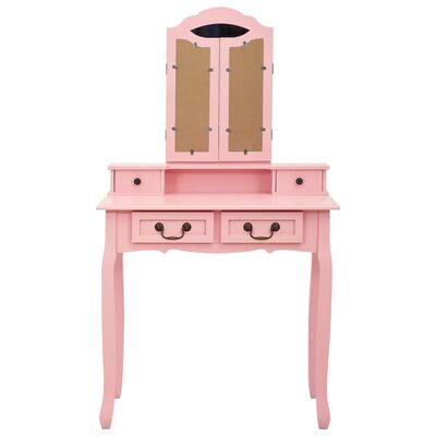 vidaXL rózsaszín császárfa fésülködőasztal-szett ülőkével 80x69x141 cm