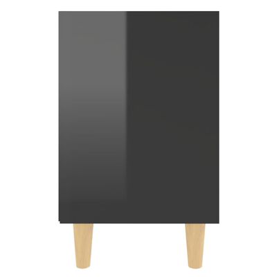 vidaXL magasfényű fekete éjjeliszekrény tömör fa lábakkal 40x30x50cm