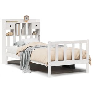 vidaXL feh&eacute;r t&ouml;m&ouml;r fenyőfa k&ouml;nyvespolcos &aacute;gy matrac n&eacute;lk&uuml;l 90 x 190 cm