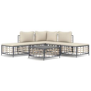 vidaXL 6 r&eacute;szes antracitsz&uuml;rke polyrattan kerti &uuml;lőgarnit&uacute;ra p&aacute;rn&aacute;kkal