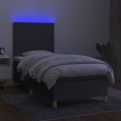 vidaXL sötétszürke szövet rugós és LED-es ágy matraccal 90x190 cm