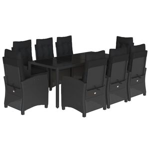 vidaXL 9 r&eacute;szes fekete polyrattan kerti &eacute;tkezőgarnit&uacute;ra p&aacute;rn&aacute;kkal
