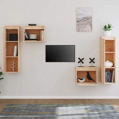 vidaXL 4 darab tömör fenyőfa TV-szekrény