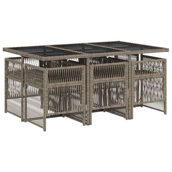 vidaXL 7 r&eacute;szes sz&uuml;rke polyrattan kerti &eacute;tkezőgarnit&uacute;ra p&aacute;rn&aacute;val