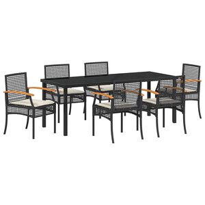 vidaXL Kert &eacute;tkező szett 7 db Fekete Rattan