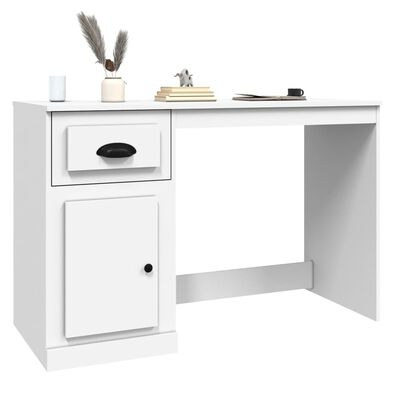 vidaXL fehér szerelt fa íróasztal fiókkal 115x50x75 cm