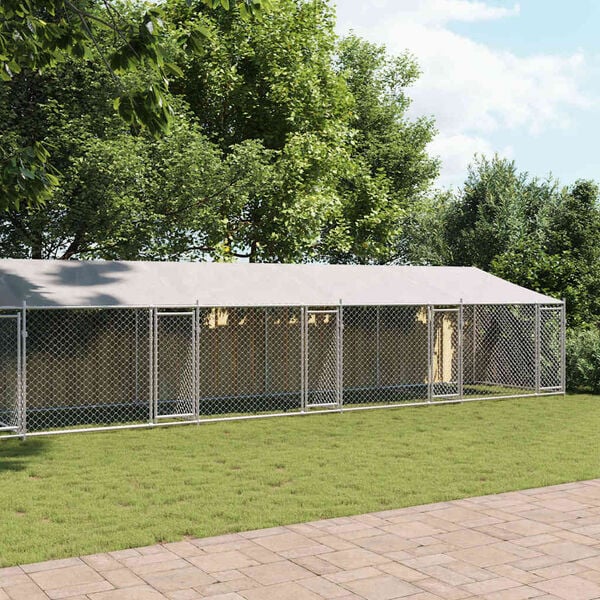 vidaXL sz&uuml;rke horganyzott ac&eacute;l kutyaketrec tetővel &eacute;s ajt&oacute;kkal 12x2x2m