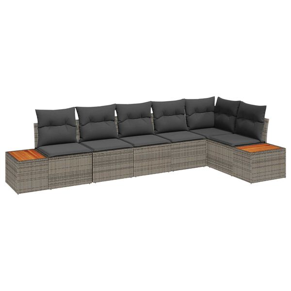 vidaXL Kerti Kanap&eacute; Szett p&aacute;rn&aacute;val t&aacute;rol&oacute;val 6 pcs Sz&uuml;rke Polyrattan