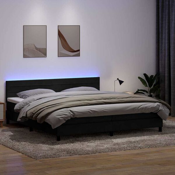vidaXL fekete b&aacute;rsony rug&oacute;s &eacute;s LED-es &aacute;gy matraccal 180x220 cm