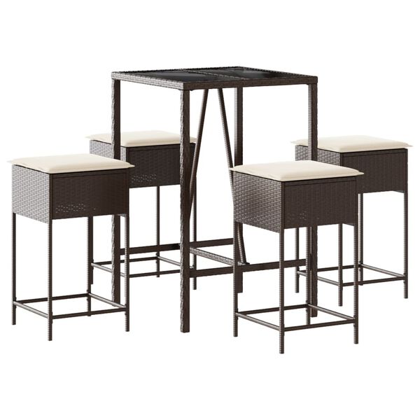 vidaXL 5 r&eacute;szes barna polyrattan kerti b&aacute;rszett p&aacute;rn&aacute;kkal