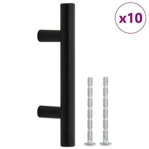vidaXL 10 db fekete rozsdamentes ac&eacute;l szekr&eacute;nyfoganty&uacute; furatt&aacute;vols&aacute;g 64 mm teljes hossz 100 mm