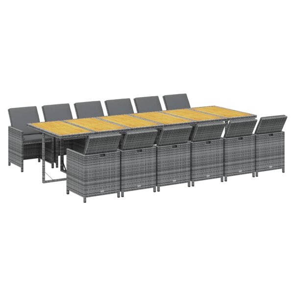 vidaXL 13 r&eacute;szes sz&uuml;rke polyrattan kerti &eacute;tkezőgarnit&uacute;ra p&aacute;rn&aacute;kkal