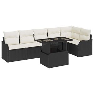 vidaXL Kanap&eacute; Szett p&aacute;rn&aacute;val 7 pcs Fekete Poli rattan