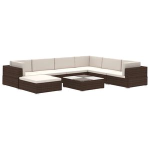 vidaXL 8-r&eacute;szes barna polyrattan kerti b&uacute;torszett p&aacute;rn&aacute;kkal