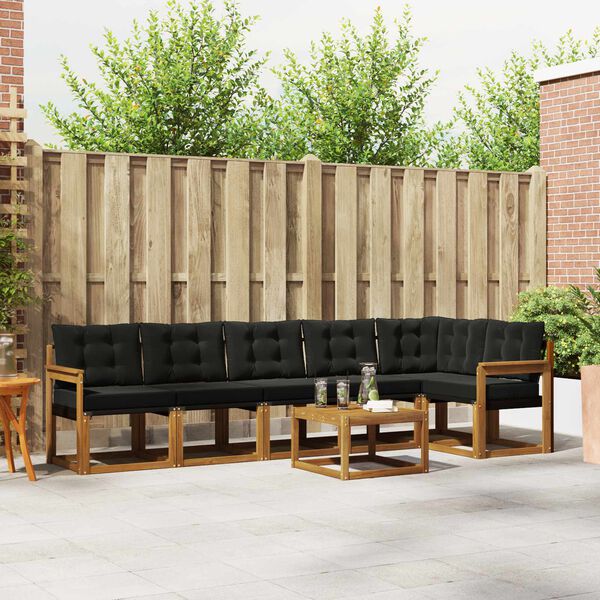 vidaXL K&uuml;lt&eacute;ri kanap&eacute; szett p&aacute;rn&aacute;val 7 pcs Term&eacute;szetes &eacute;s fekete