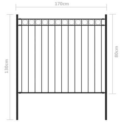 vidaXL fekete acél kerti kerítés 1,7 x 0,8 m