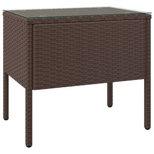 vidaXL barna polyrattan &eacute;s edzett &uuml;veg kisasztal 53 x 37 x 48 cm