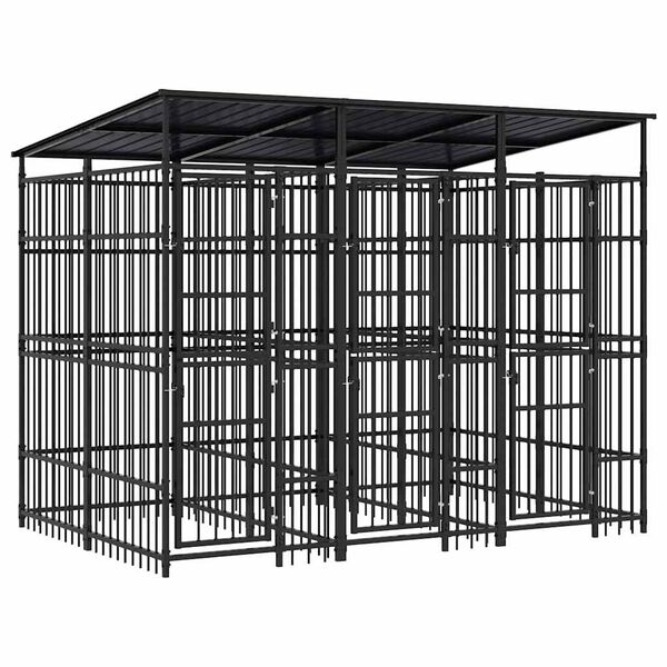 vidaXL ac&eacute;l k&uuml;lt&eacute;ri kutyakennel tetővel 5,53 m&sup2;