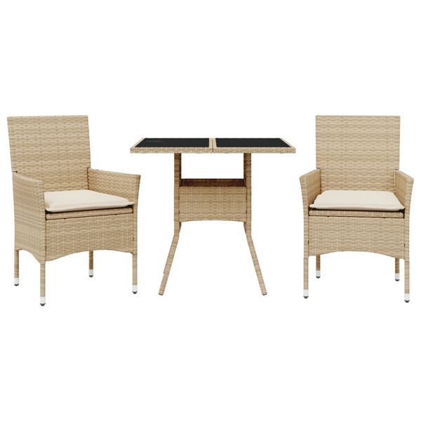 vidaXL 3 r&eacute;szes b&eacute;zs polyrattan/&uuml;veg kerti &eacute;tkezőgarnit&uacute;ra p&aacute;rn&aacute;kkal