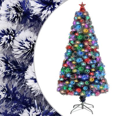 vidaXL fehér és kék száloptikás megvilágított műkarácsonyfa 120 cm