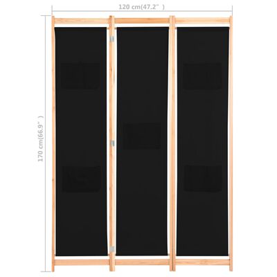 vidaXL fekete 3-paneles szövetparaván 120 x 170 x 4 cm