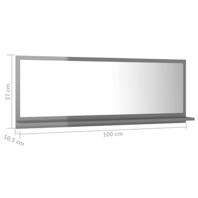 vidaXL magasfényű szürke forgácslap fürdőszobai tükör 100x10,5x37 cm