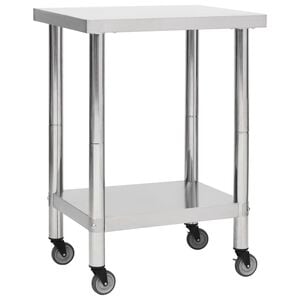 vidaXL rozsdamentes ac&eacute;l konyhai munkaasztal kerekekkel 60x30x85 cm