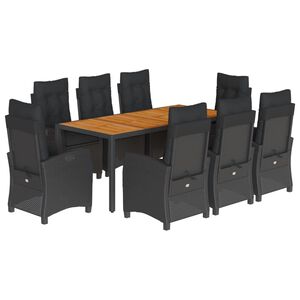 vidaXL 9 r&eacute;szes fekete polyrattan kerti &eacute;tkezőgarnit&uacute;ra p&aacute;rn&aacute;kkal
