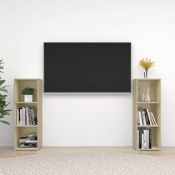 vidaXL 2 db sonoma tölgy színű szerelt fa TV-szekrény 107 x 35 x 37 cm