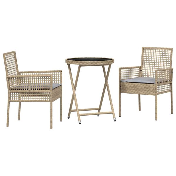 vidaXL Kert Bistro Készlet 3 pcs Bézs Poli rattan