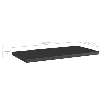 vidaXL 4 db magasfényű fekete forgácslap könyvespolc 40 x 20 x 1,5 cm