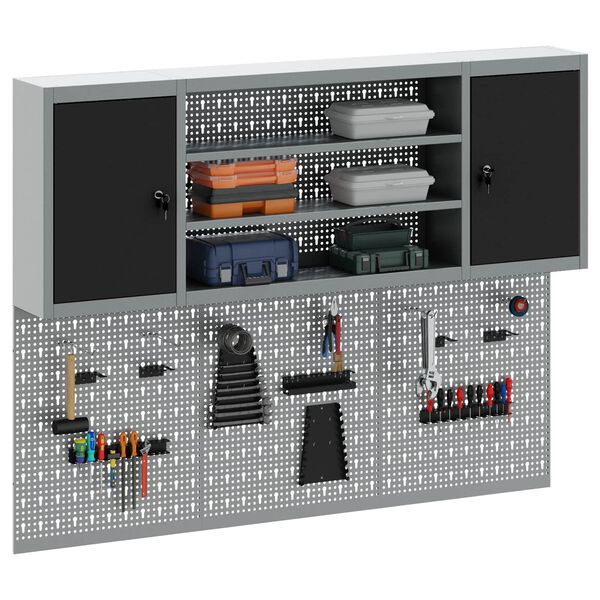 vidaXL Szersz&aacute;mos szekr&eacute;ny k&eacute;szlet z&aacute;rral 4 pcs Fekete Porsz&oacute;rt ac&eacute;l