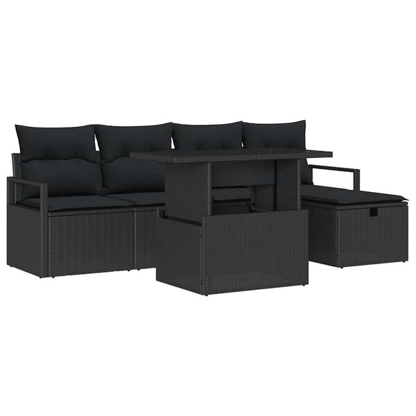 vidaXL Kerti Kanap&eacute; Szett p&aacute;rn&aacute;val t&aacute;rol&oacute;val 6 pcs Fekete Poli rattan