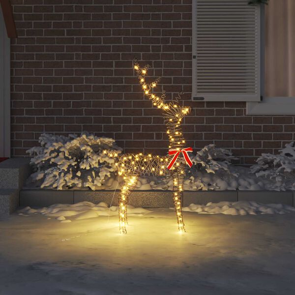 vidaXL 3D r&eacute;nszarvas 140 LED-del Meleg feh&eacute;r 70 x 41 x 128 cm Rattan