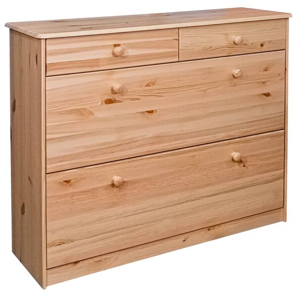 vidaXL t&ouml;m&ouml;r fenyőfa cipősszekr&eacute;ny 2 d&ouml;nthető rekesszel 113x35x89 cm