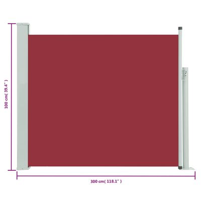 vidaXL piros behúzható oldalsó teraszi napellenző 100 x 300 cm