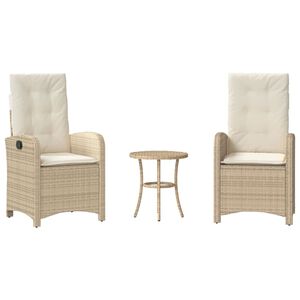 vidaXL 3 r&eacute;szes b&eacute;zs polyrattan bisztr&oacute;garnit&uacute;ra p&aacute;rn&aacute;val
