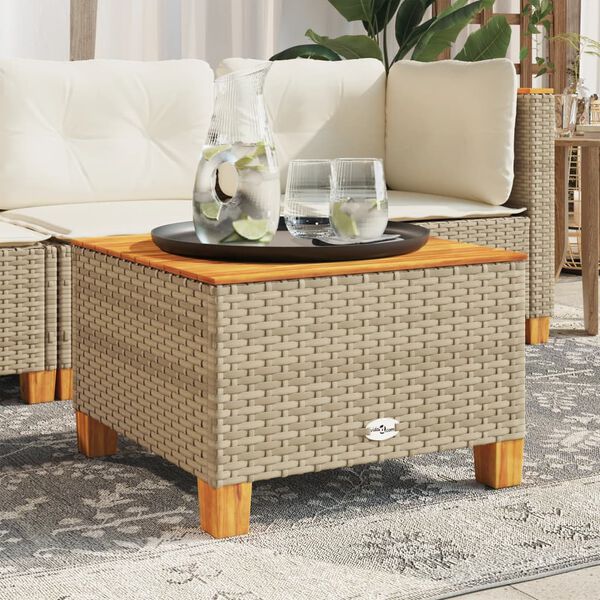vidaXL bézs polyrattan és akácfa kerti asztal 55 x 55 x 36 cm