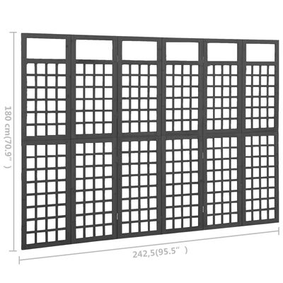 vidaXL 6 paneles fekete fenyőfa térelválasztó/lugasrács 242,5 x 180 cm